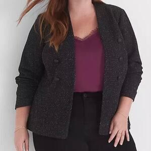 Lane Bryant Knit Tweed Collarless Blazer Jacket Black Size 28